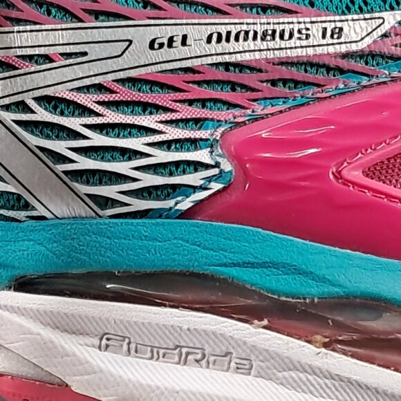 Asics Gel Nimbus 18 Women 8 Mesh Teal Silver Pink Athletic Running Sneakers - Picture 14 of 15